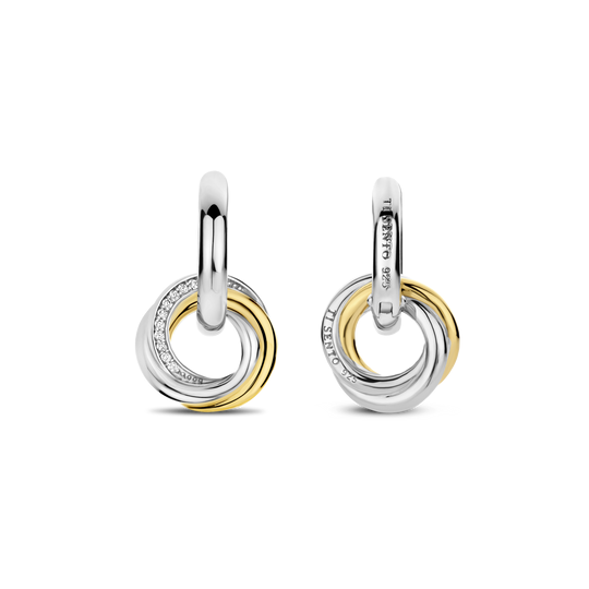 TI SENTO 7976ZY Silver, Gold-plate Zirconia Circle Drop Hoop Earrings