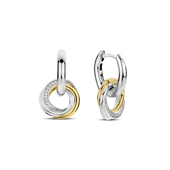TI SENTO 7976ZY Silver, Gold-plate Zirconia Circle Drop Hoop Earrings