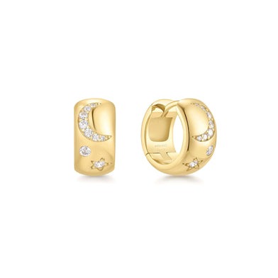 ANIA HAIE Sterling Silver, Gold-plate Zirconia Elestial Chunky Huggie Hoop Earrings