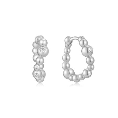 ANIA HAIE Sterling Silver Bezel Zirconia Beaded Curved Huggie Hoop Earrings