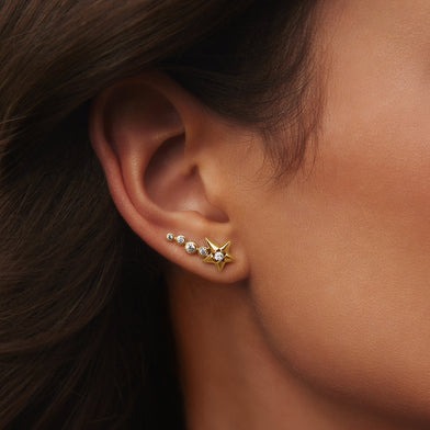 ANIA HAIE Sterling Silver, Gold-plate Zirconia Sparkling Meteor Climber Earrings