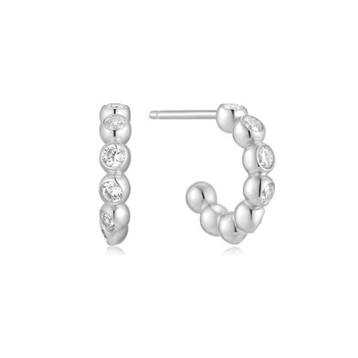 ANIA HAIE Sterling Silver Bezel Zirconia Beaded Huggie Hoop Earrings