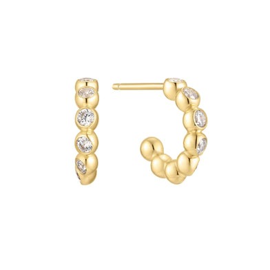 ANIA HAIE Sterling Silver, Gold=plate Bezel Zirconia Beaded Huggie Hoop Earrings