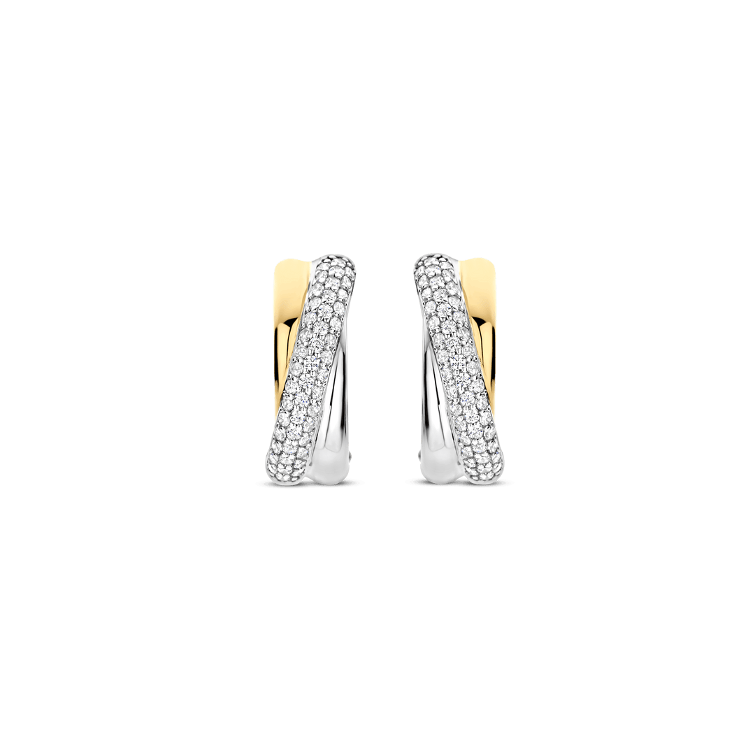TI SENTO 78012ZY Silver, Gold-plate Zirconia Hoop Earrings