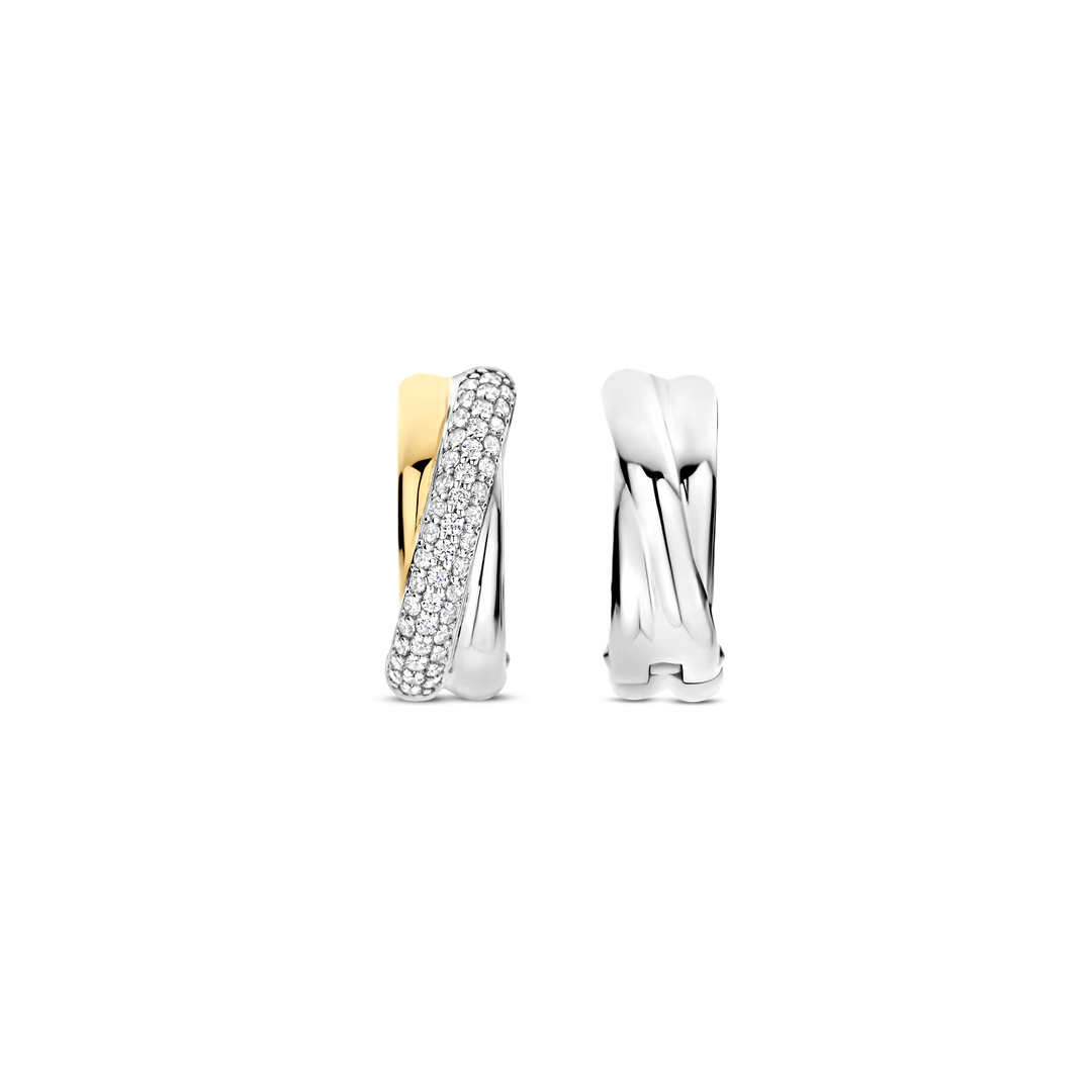 TI SENTO 78012ZY Silver, Gold-plate Zirconia Hoop Earrings