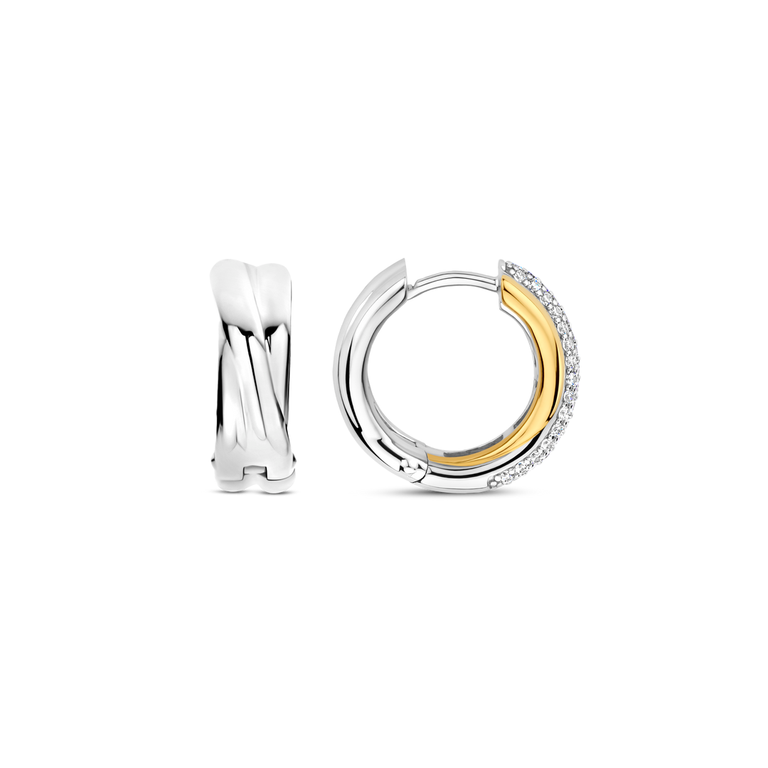 TI SENTO 78012ZY Silver, Gold-plate Zirconia Hoop Earrings