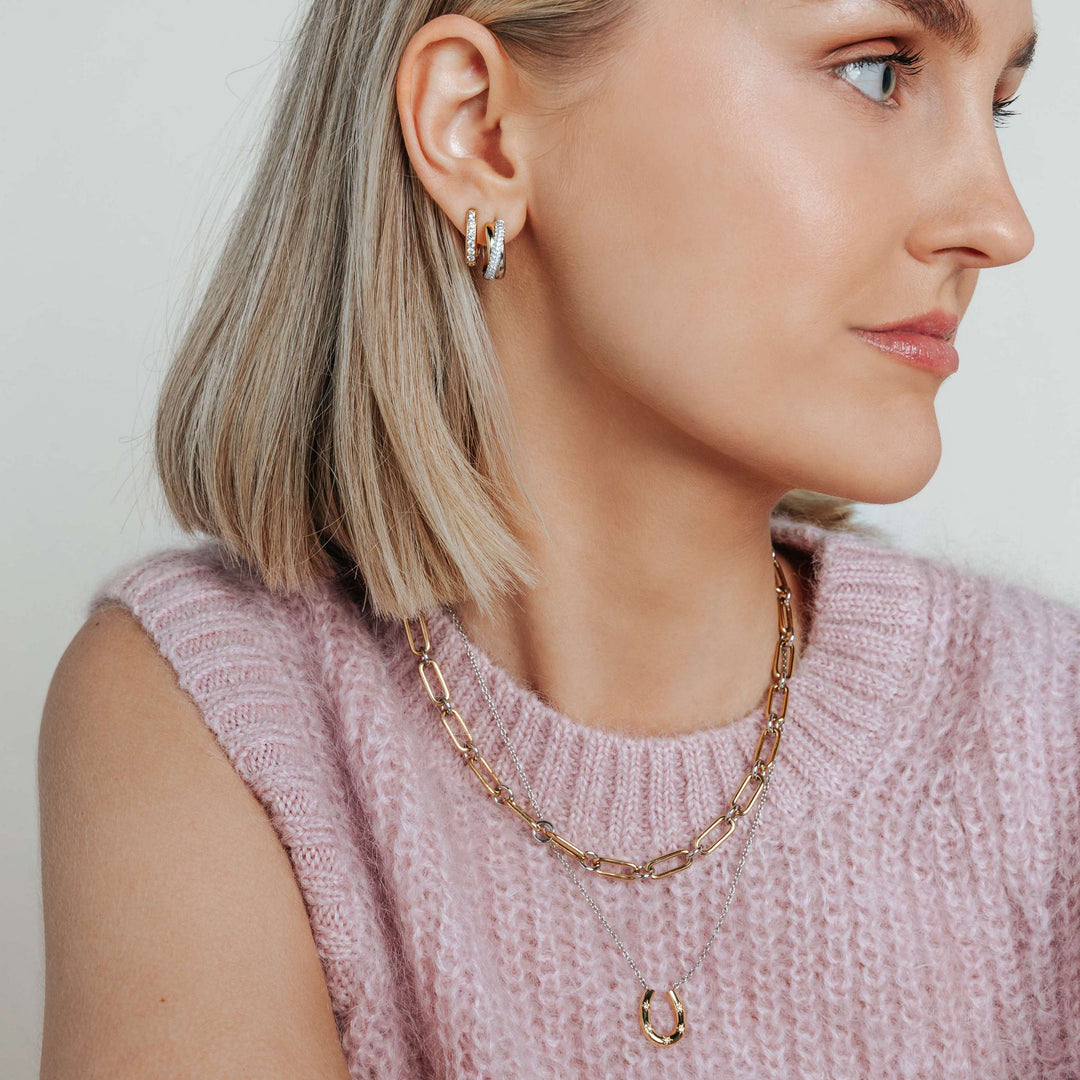 TI SENTO 78012ZY Silver, Gold-plate Zirconia Hoop Earrings