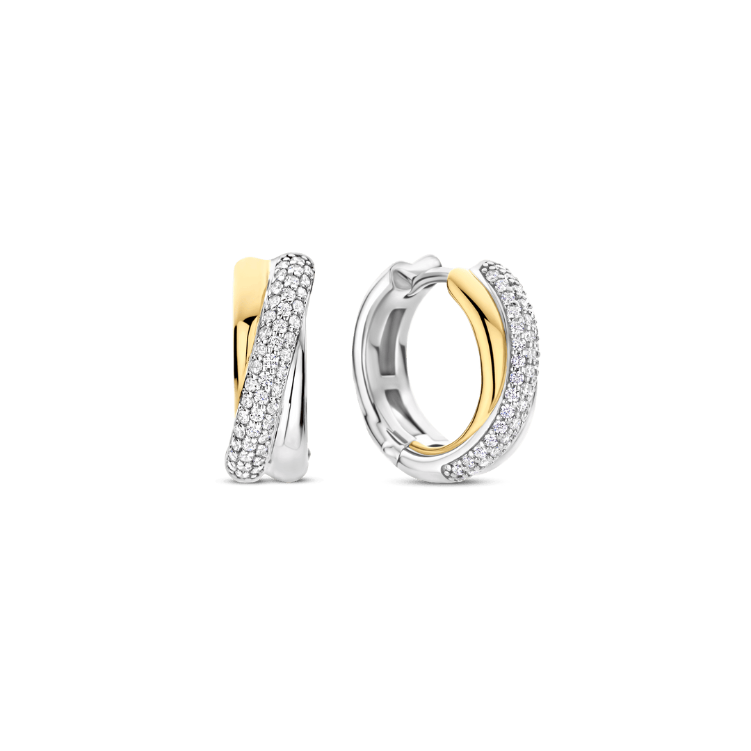 TI SENTO 78012ZY Silver, Gold-plate Zirconia Hoop Earrings