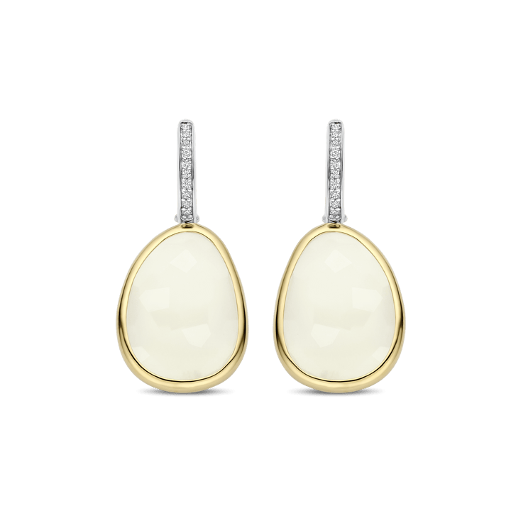 TI SENTO Sterling Silver, Gold-plate with Zirconia and Mother of Pearl Earrings