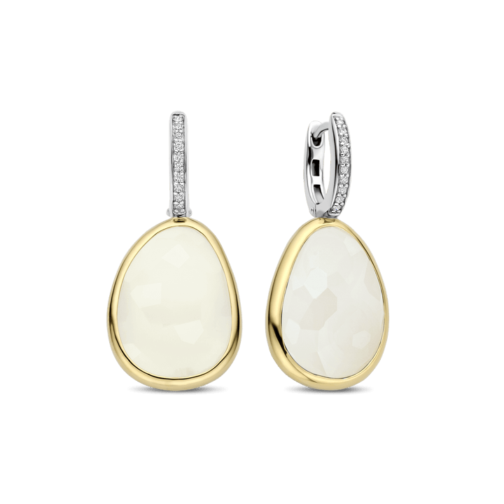 TI SENTO Sterling Silver, Gold-plate with Zirconia and Mother of Pearl Earrings