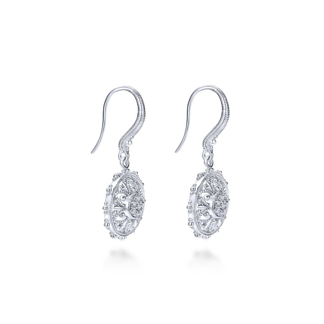 Sterling Silver White Sapphire Vintage Inspired Floral Drop Earrings