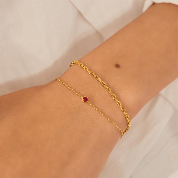 ANIA HAIE Sterling Silver, Gold-plate Crimson Zirconium Solitaire Bracelet l 7 1/4 inches