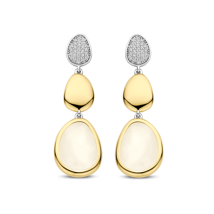 TI SENTO Sterling Silver, Gold-plate Mother of Pearl and Zirconia Triple Drop Earrings