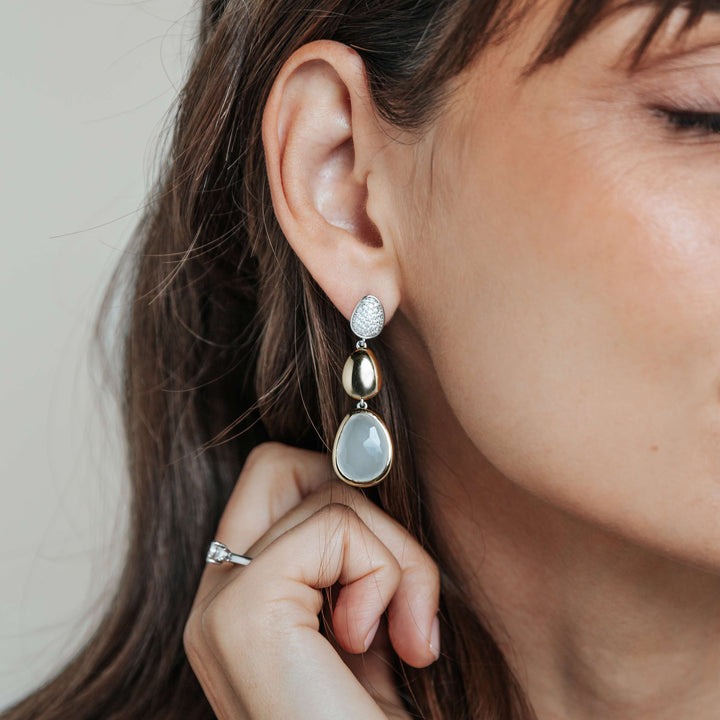TI SENTO Sterling Silver, Gold-plate Mother of Pearl and Zirconia Triple Drop Earrings