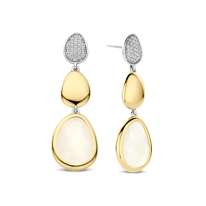 TI SENTO Sterling Silver, Gold-plate Mother of Pearl and Zirconia Triple Drop Earrings