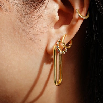 ANIA HAIE Sterling Silver, Gold=plate Bezel Zirconia Beaded Huggie Hoop Earrings