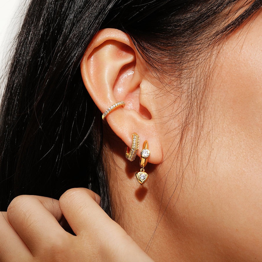 ANIA HAIE Sterling Silver, Gold-plate U-Shaped Shield Drop Huggie Hoop Earrings