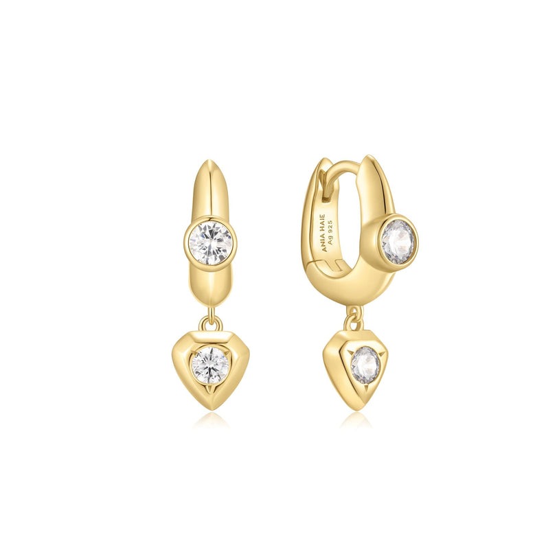 ANIA HAIE Sterling Silver, Gold-plate U-Shaped Shield Drop Huggie Hoop Earrings