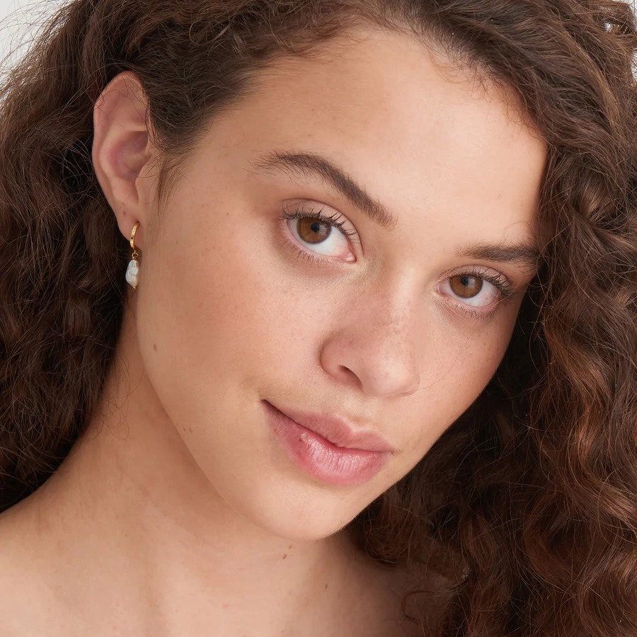 Pearl Mini Hoop Earrings, Gold-plated