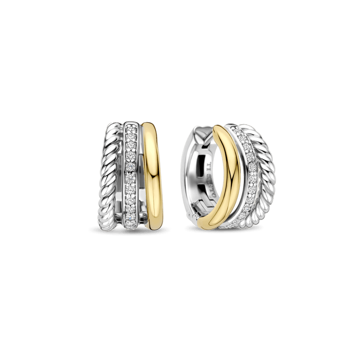 TI SENTO Sterling Silver, Gold-plate with Zirconia Hoop Earrings
