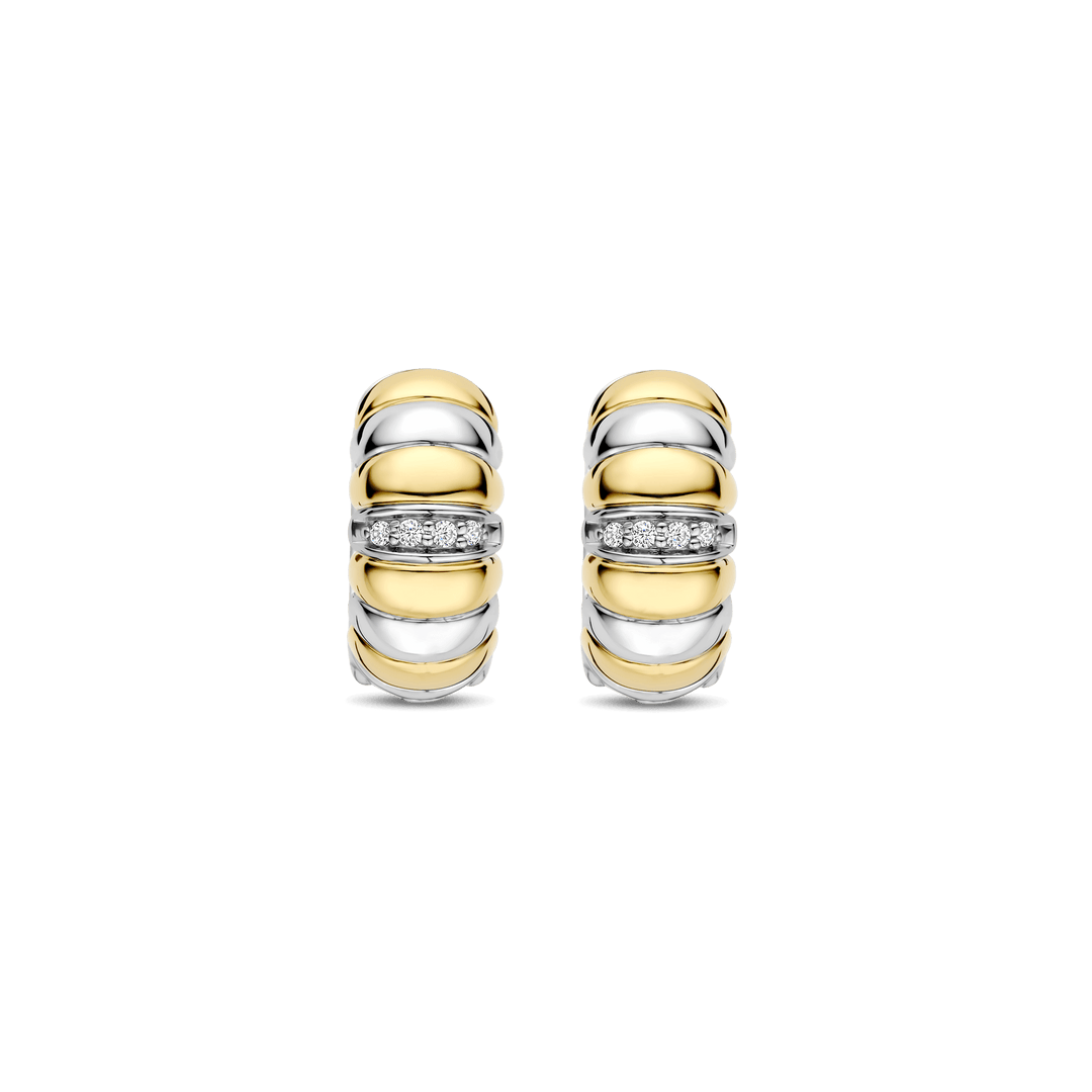 TI SENTO Sterling Silver, Gold-Plate with Zirconia Hoop Earrings