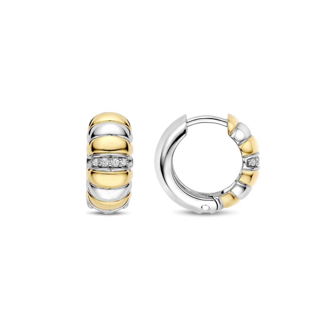 TI SENTO Sterling Silver, Gold-Plate with Zirconia Hoop Earrings