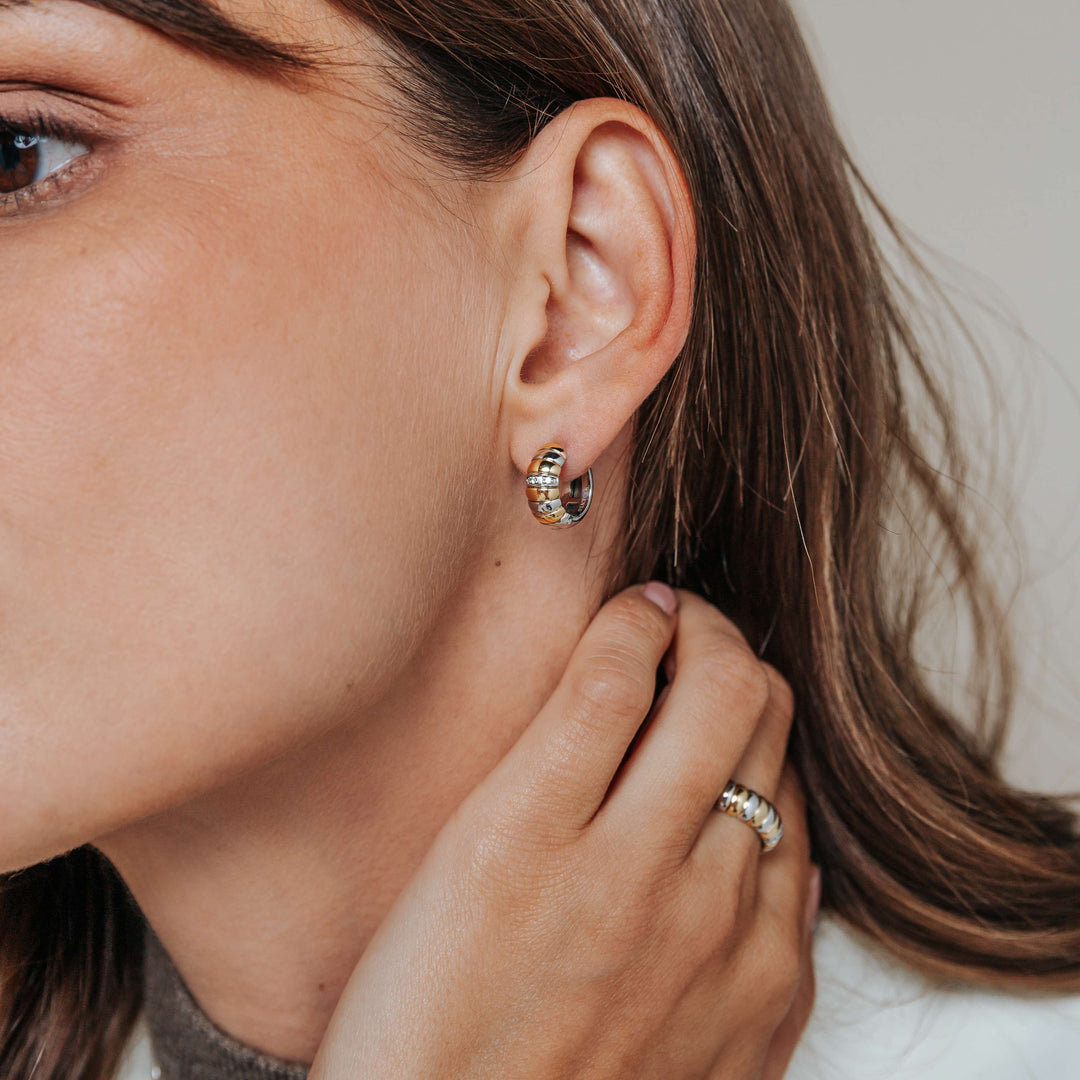 TI SENTO Sterling Silver, Gold-Plate with Zirconia Hoop Earrings