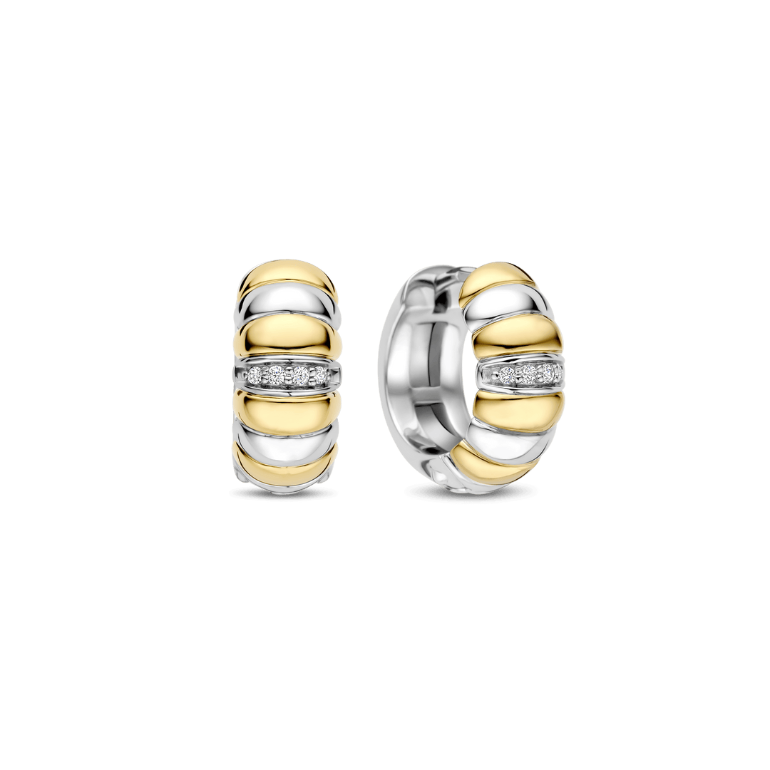 TI SENTO Sterling Silver, Gold-Plate with Zirconia Hoop Earrings