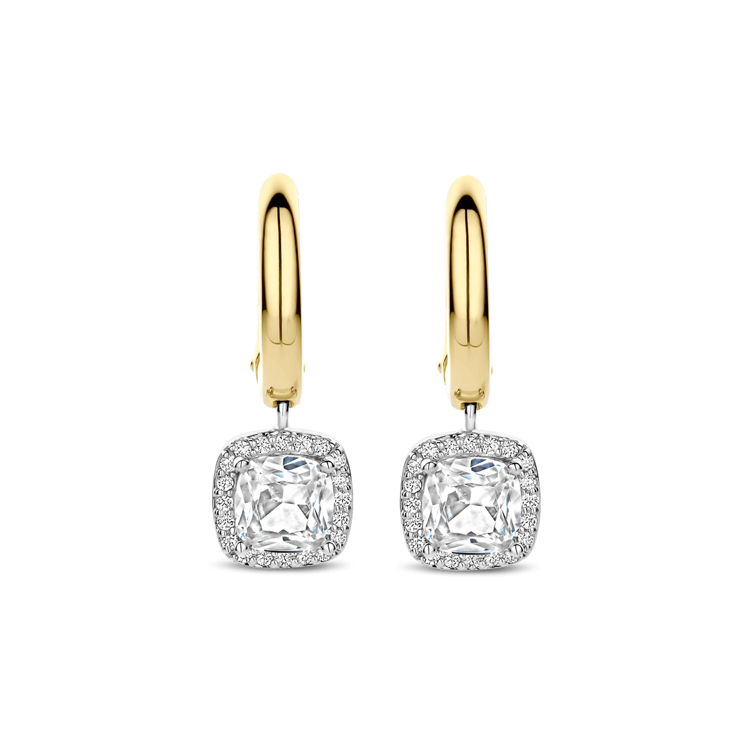 TI SENTO Sterling Silver, Gold-Plate with Zirconia Halo Drop Earrings