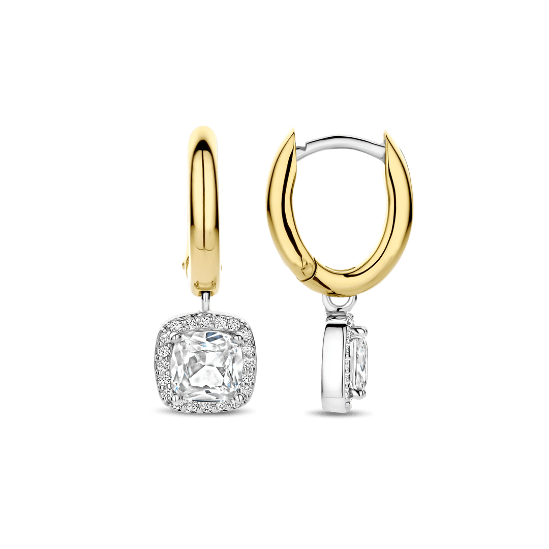 TI SENTO Sterling Silver, Gold-Plate with Zirconia Halo Drop Earrings