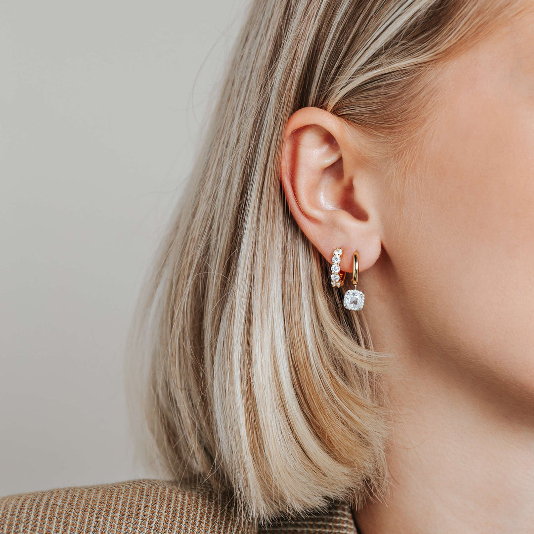 TI SENTO Sterling Silver, Gold-Plate with Zirconia Halo Drop Earrings