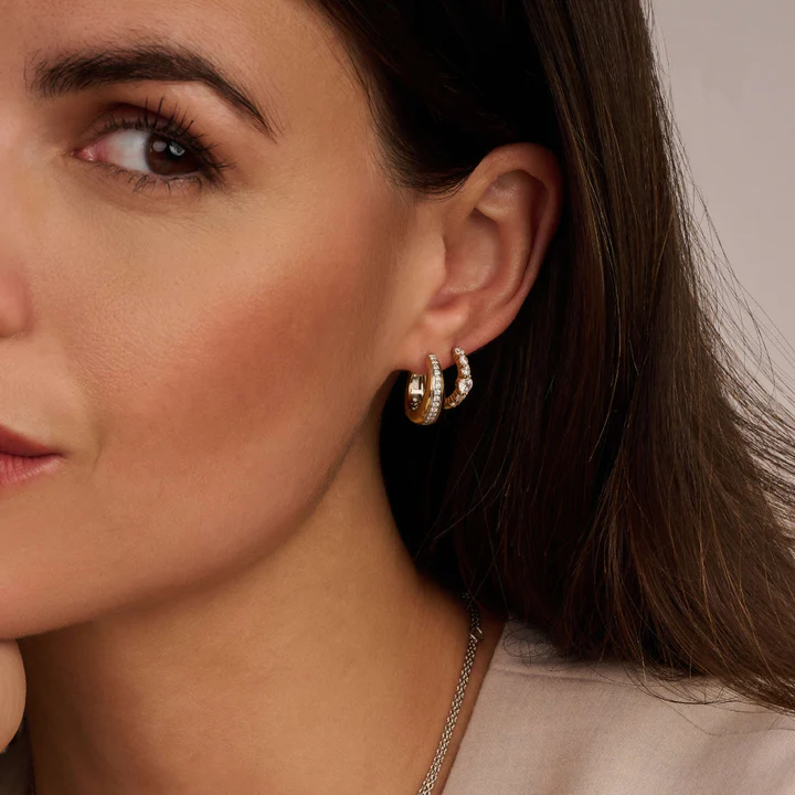 TI SENTO 18K Gold Vermeil and Sterling Silver with Zirconia Layered Hoop Earrings