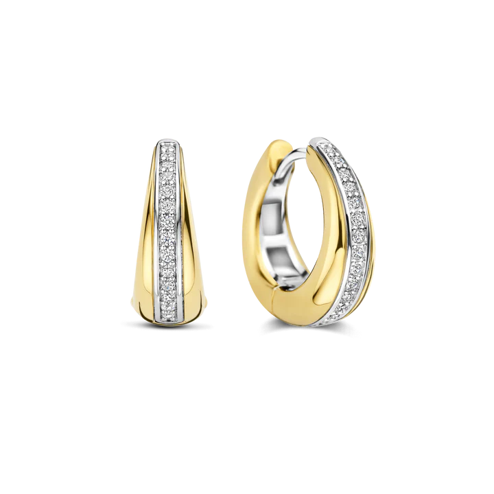TI SENTO 18K Gold Vermeil and Sterling Silver with Zirconia Layered Hoop Earrings