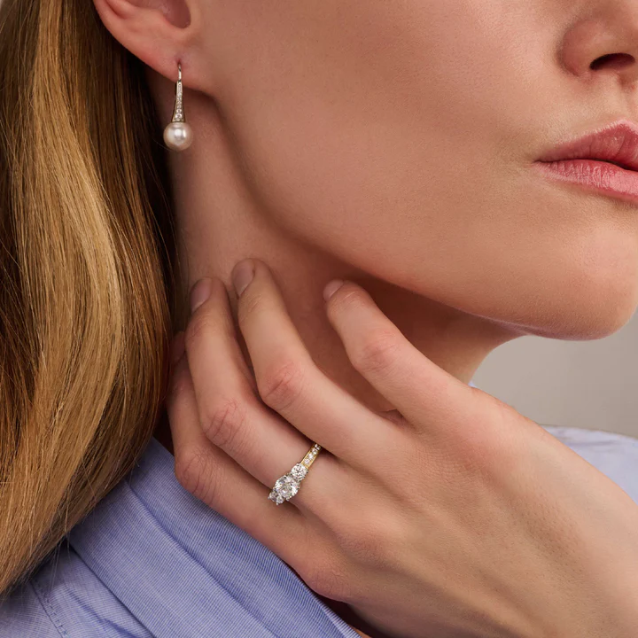 TI SENTO Sterling Silver Zirconia and Shell Pearl Hoop Drop Earrings