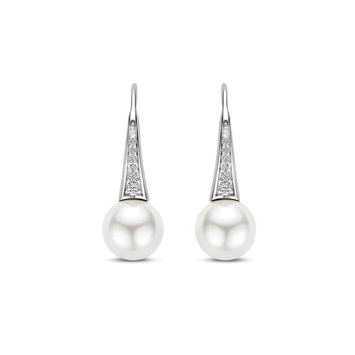 TI SENTO Sterling Silver Zirconia and Shell Pearl Hoop Drop Earrings