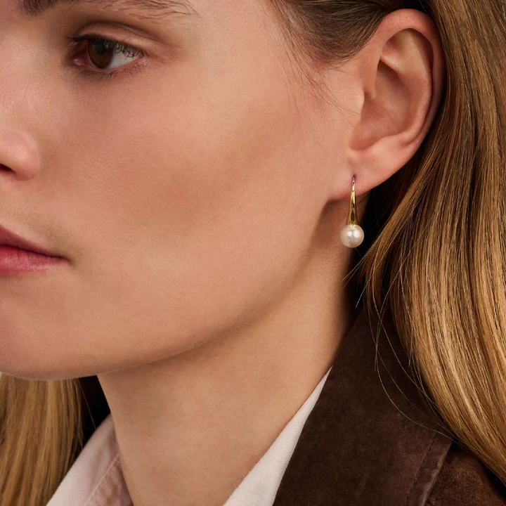 TI SENTO 18k Gold Vermeil and Sterling Silver Shell Pearl Drop Hoop Earrings
