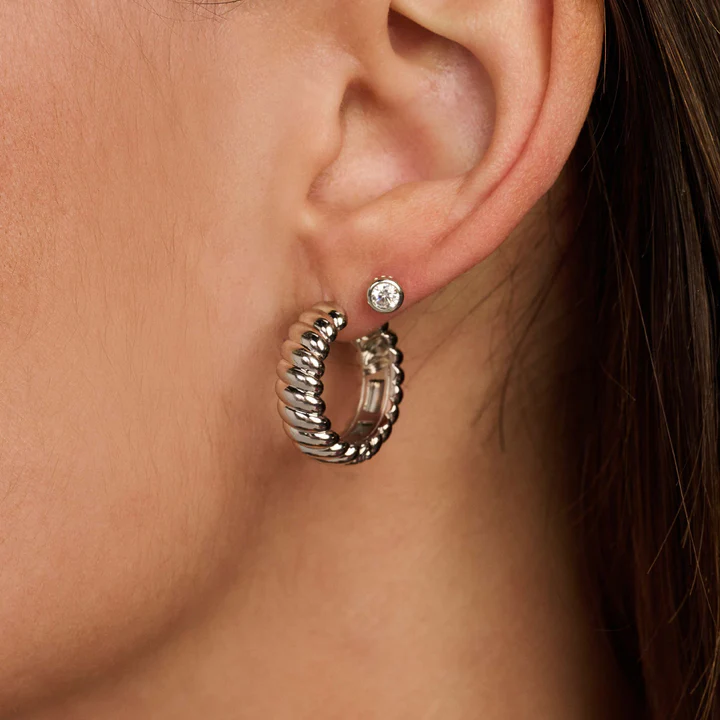 TI SENTO Sterling Silver Ribbed Hoop Earrings