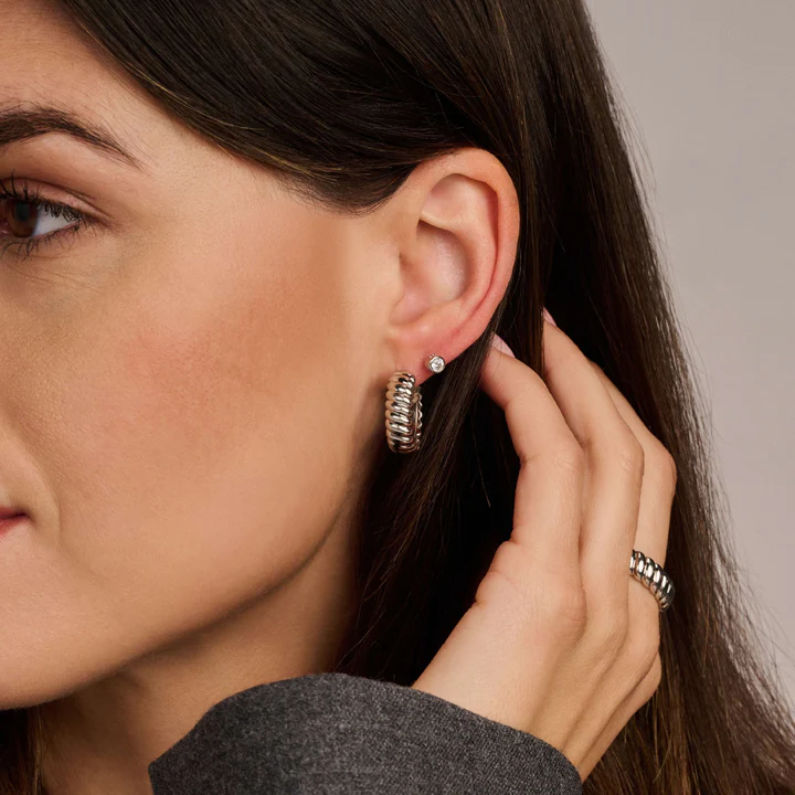 TI SENTO Sterling Silver Ribbed Hoop Earrings