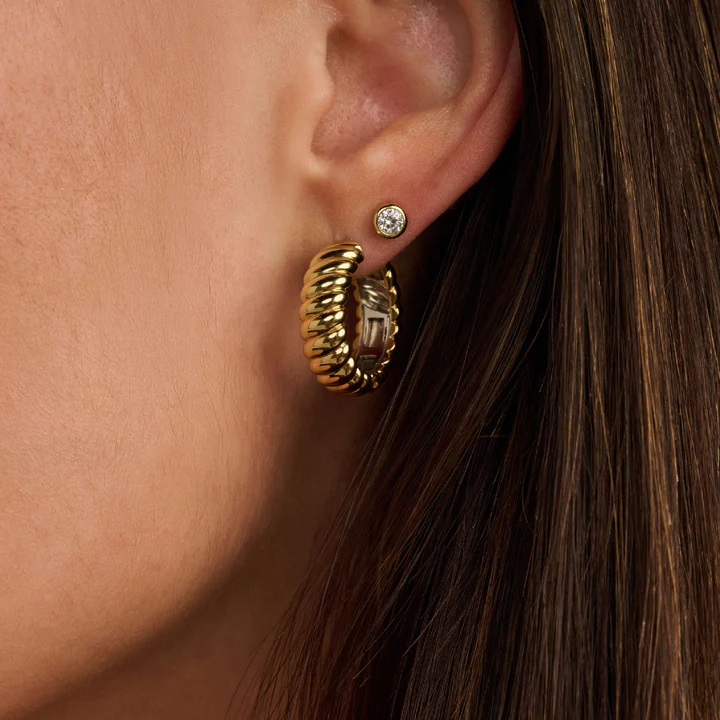 TI SENTO 18k Gold Vermeil and Sterling Silver Ribbed Hoop Earrings