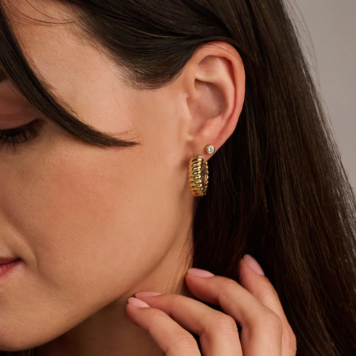TI SENTO 18k Gold Vermeil and Sterling Silver Ribbed Hoop Earrings