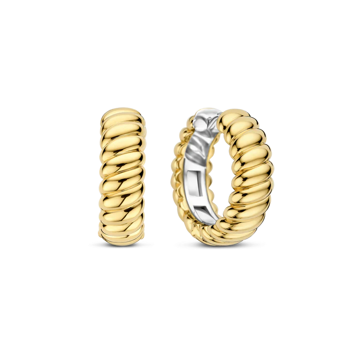 TI SENTO 18k Gold Vermeil and Sterling Silver Ribbed Hoop Earrings