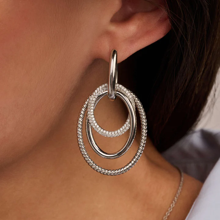 TI SENTO Sterling Silver Zirconia Layered Circle Drop Earrings