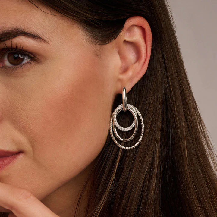 TI SENTO Sterling Silver Zirconia Layered Circle Drop Earrings