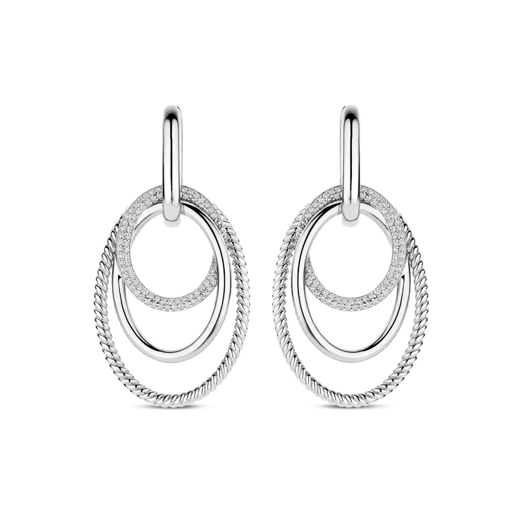 TI SENTO Sterling Silver Zirconia Layered Circle Drop Earrings
