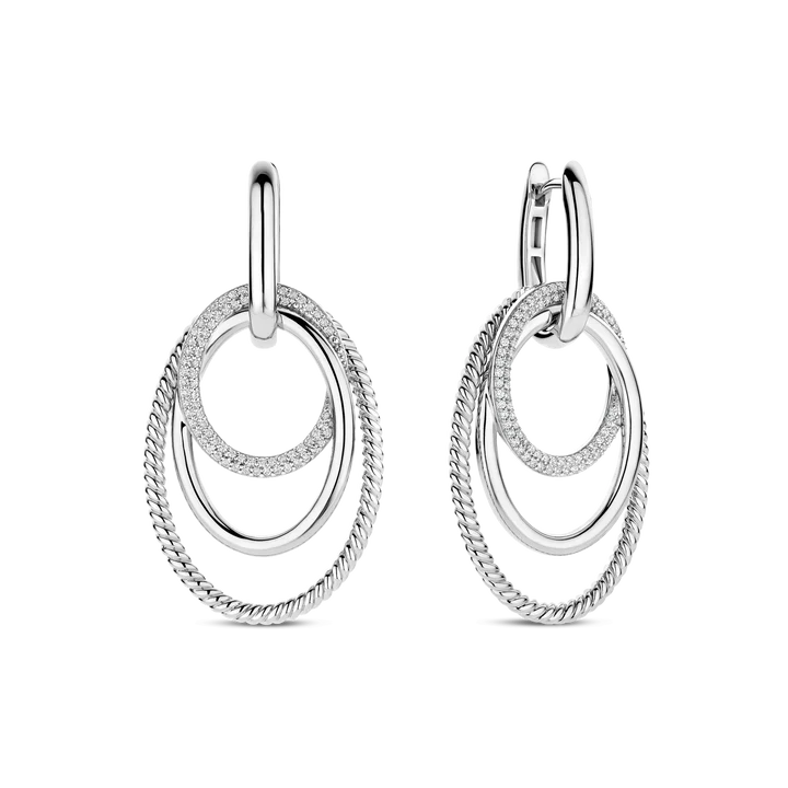 TI SENTO Sterling Silver Zirconia Layered Circle Drop Earrings
