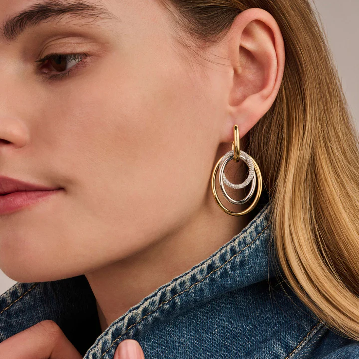 TI SENTO 18k Gold Vermeil and Sterling Silver Zirconia Layered Circle Drop Hoop Earrings