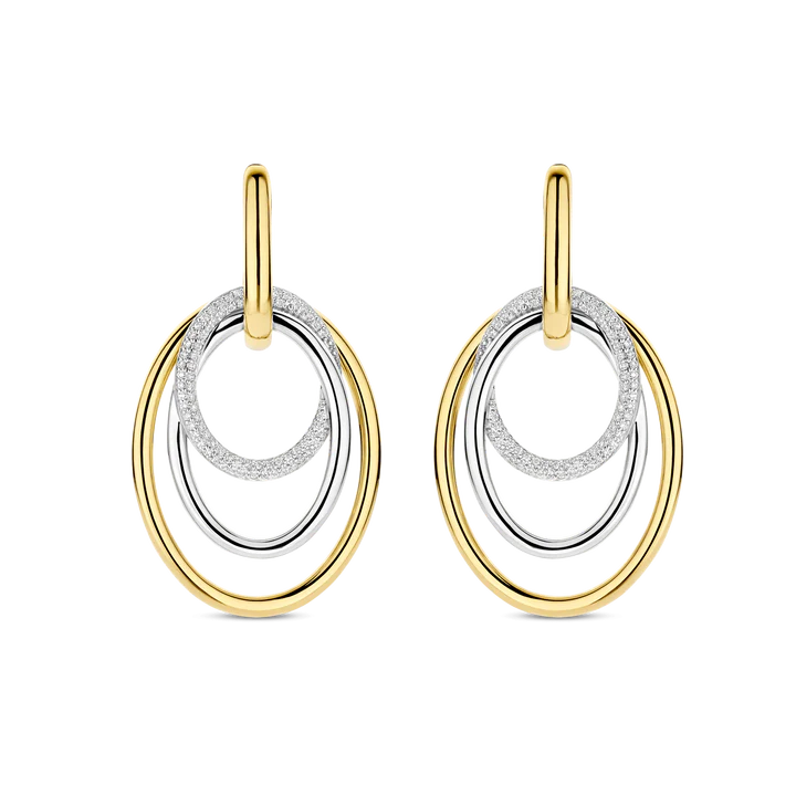 TI SENTO 18k Gold Vermeil and Sterling Silver Zirconia Layered Circle Drop Hoop Earrings