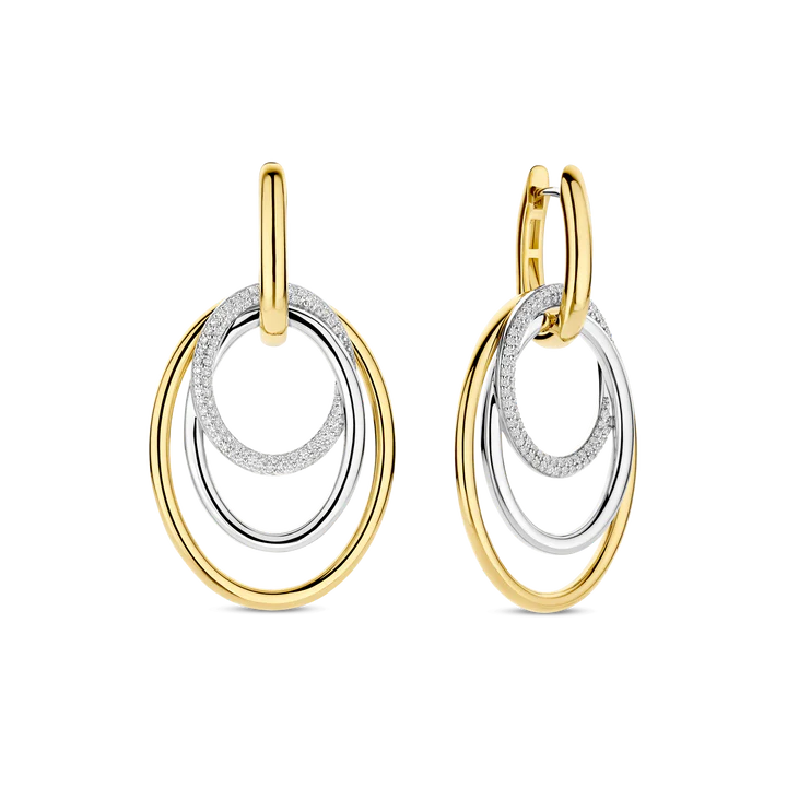 TI SENTO 18k Gold Vermeil and Sterling Silver Zirconia Layered Circle Drop Hoop Earrings