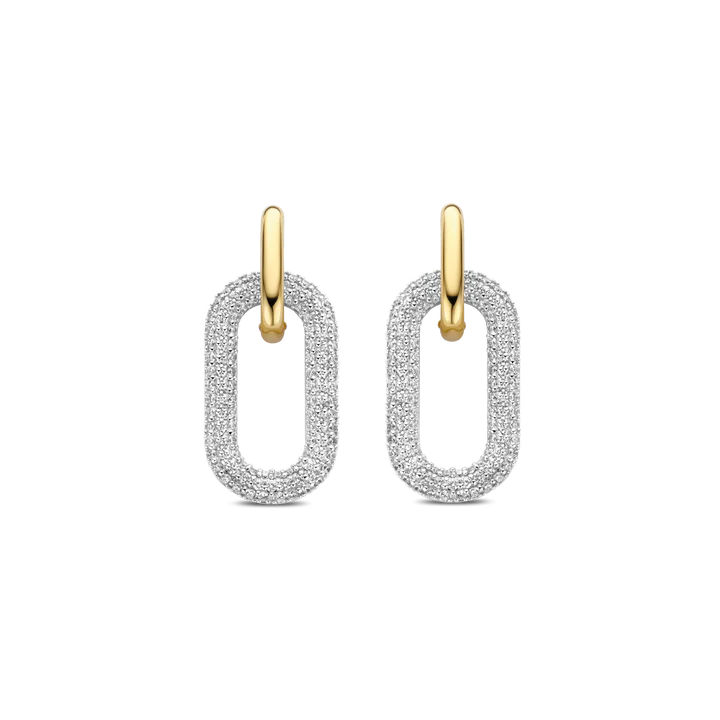 TI SENTO 18k Gold Vermeil and Sterling Silver Zirconia Oval Open Link Earrings