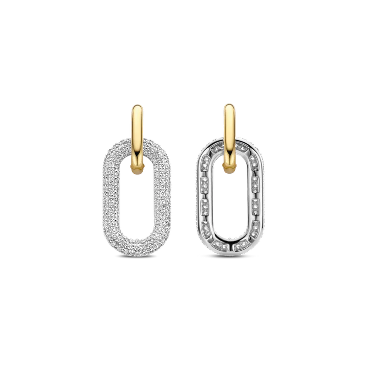 TI SENTO 18k Gold Vermeil and Sterling Silver Zirconia Oval Open Link Earrings